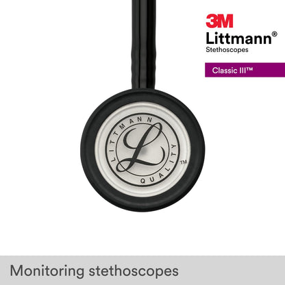3M Littmann Classic III Monitoring Stethoscope, 5620, More Than 2X as Loud, Weighs Less, Stainless Steel Chestpiece, 27" Black Tube