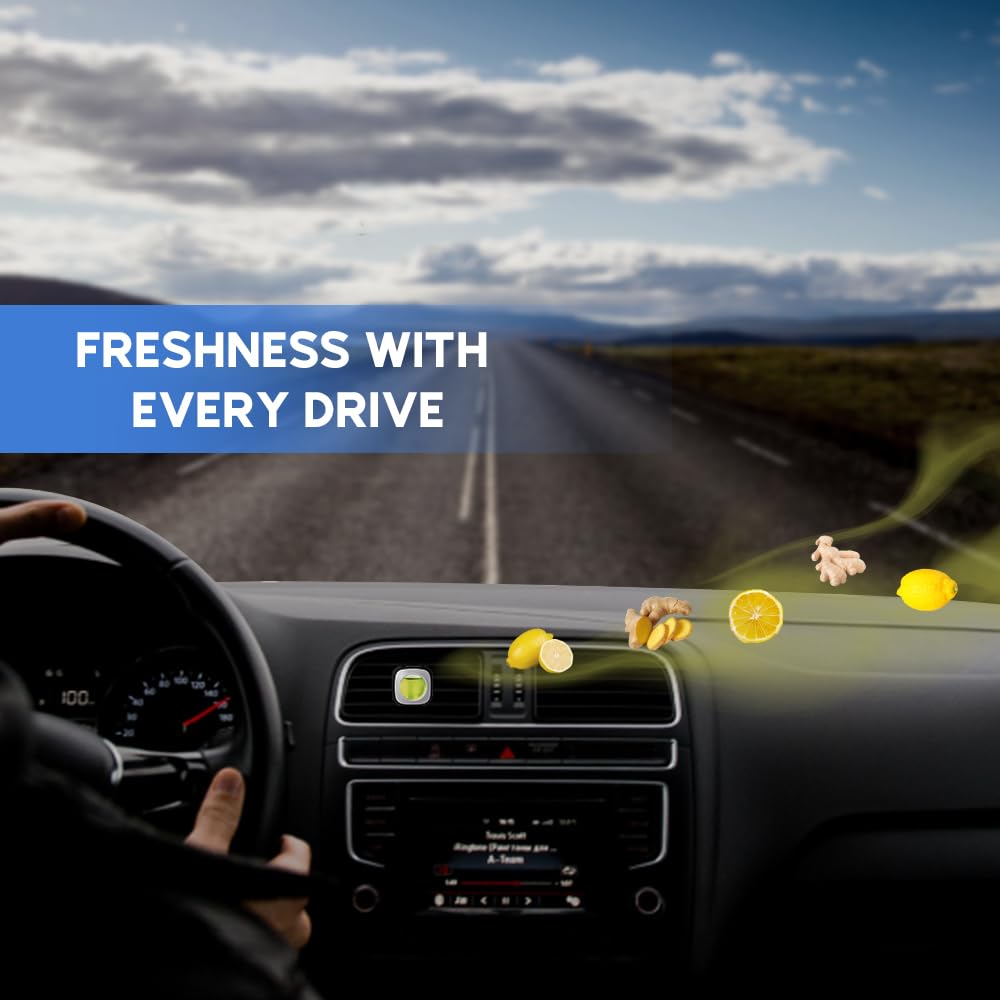 Air Jungles Lemon Ginger Scent Car Air Freshener Clip, 6 Vent Clips, 4ml Each, Long Lasting Air Freshener, Up to 180 Days Car Refresher Odor Eliminator