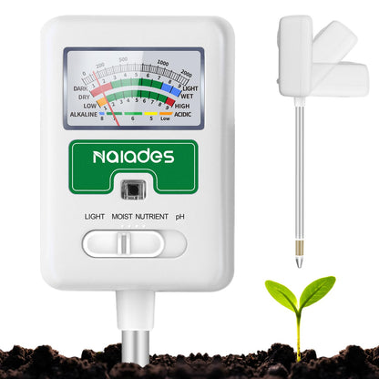 Soil Moisture Meter for Plants, 4-in-1 Soil pH Tester, Soil Tester for Moisture, Light, Nutrients, pH, Soil Ph Test Kit Water Meter for Indoor Plants & Outdoor Garden, Lawn, Farm (No Battery Required)