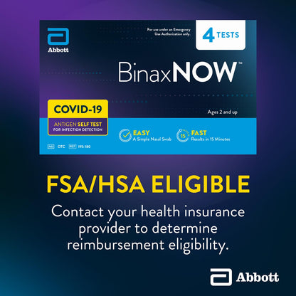 BinaxNOW COVID-19 Antigen Self Test, 1 Pack, 4 Tests Total, COVID Test With 15-Minute Results Without Sending to a Lab, Easy to Use at Home