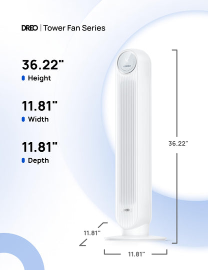 DREO Tower Fan for Bedroom, 25ft/s Velocity Quiet Floor Fan, 90° Oscillating Fans for Indoors with 4 Speeds, 4 Modes, 8H Timer, Standing Fans, Bladeless Fan, White (DR-HTF007)