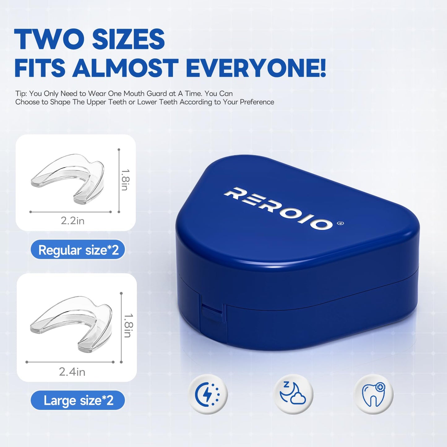 REROIO Anti Grinding Guard, Mouth Guard for Grinding Teeth at Night, Mouth Guard for Sleeping, Perfect fit Night Guards for Teeth Grinding, Reusable Mouthguard for Adults