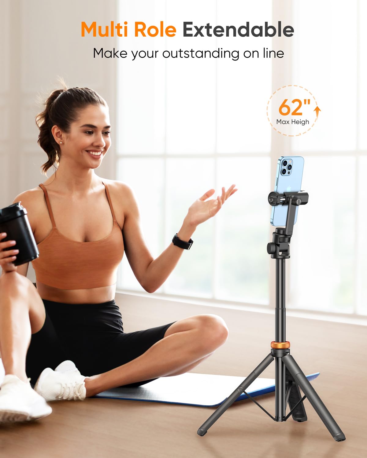 EUCOS 62" Phone Tripod, Tripod for iPhone & Selfie Stick 𝖳ripod with Remote, Extendable Phone 𝖳ripod Stand & Travel 𝖳ripod, Solidest Cell Phone Tripod Compatible with iPhone/Android