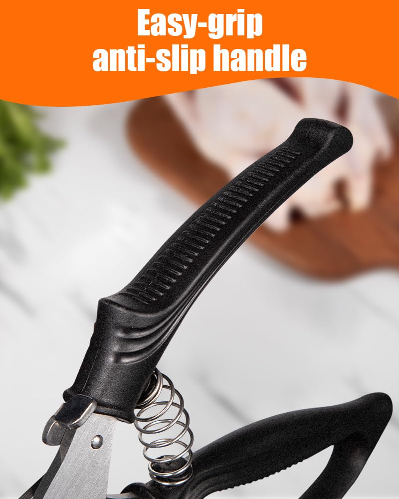 Brigii Kitchen Shears, Stainless Steel Heavy Duty Poultry Shears, Multi-Purpose Kitchen Scissors for Cutting Chicken, Fish, Seafood, and Vegetables, Spring Loaded-KS05Black