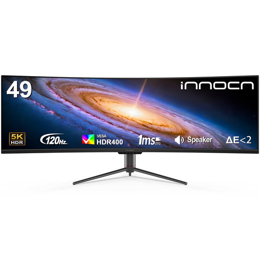 INNOCN 49" Curved Monitor Ultrawide Gaming 120Hz 32:9 QHD 5120 x 1440P Computer Monitor, R1800, 99% sRGB, HDR400, USB Type C, DisplayPort, HDMI, Built-in Speakers, Height/Tilt Adjustable - 49C1R