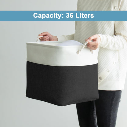 HOdo Home Fabric Storage Bin with Drawstring Closure and 2 Bold Handles, Collapsible Large Canvas Storage Baskets for Organizing Shelf Nursery Home Closet (Black&White, 13L×13W×13H - 3Pack)