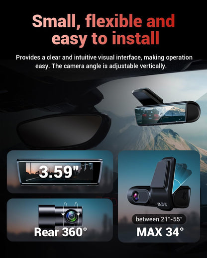 OVAMAN K600 4k Dash Cam Front and Rear, 3.59" IPS Screen, Built-in GPS 5G WiFi Dash Camera for Cars with App, UHD 2160P Night Vision Free 32G SD Card, 170° Wide Angle, HDR, 24H Parking Mode