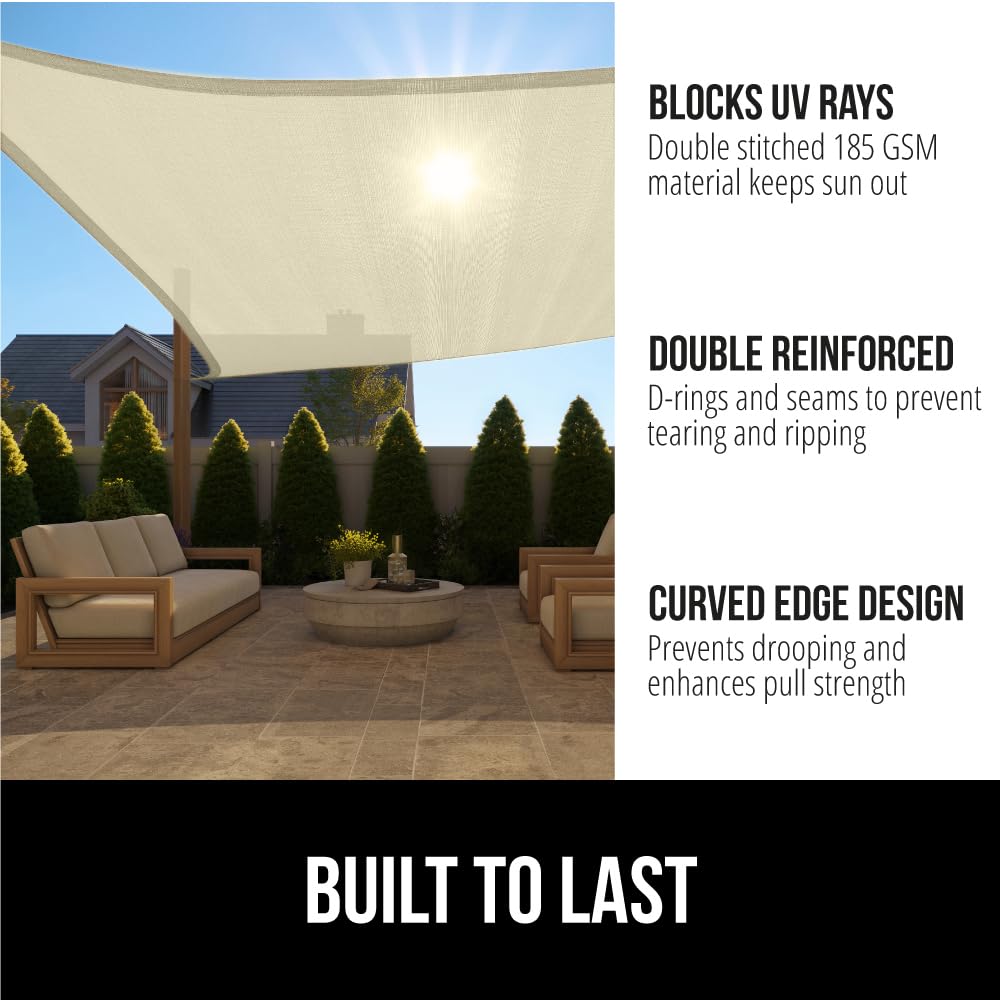 GORILLA GRIP Heavy Duty Sun Shade, UV Protection Fade Tear and Rust Resistant Rectangle Sunshade Canopy, Curved Edges Blocks Sunlight, Breathable Sail, Outdoor Patio, Lawn Garden 10x13 FT Butter Cream