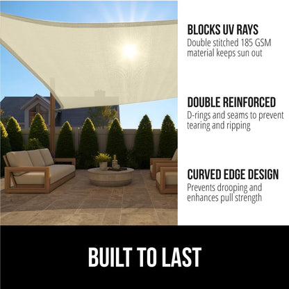 GORILLA GRIP Heavy Duty Sun Shade, UV Protection Fade Tear and Rust Resistant Rectangle Sunshade Canopy, Curved Edges Blocks Sunlight, Breathable Sail, Outdoor Patio, Lawn Garden 10x13 FT Butter Cream