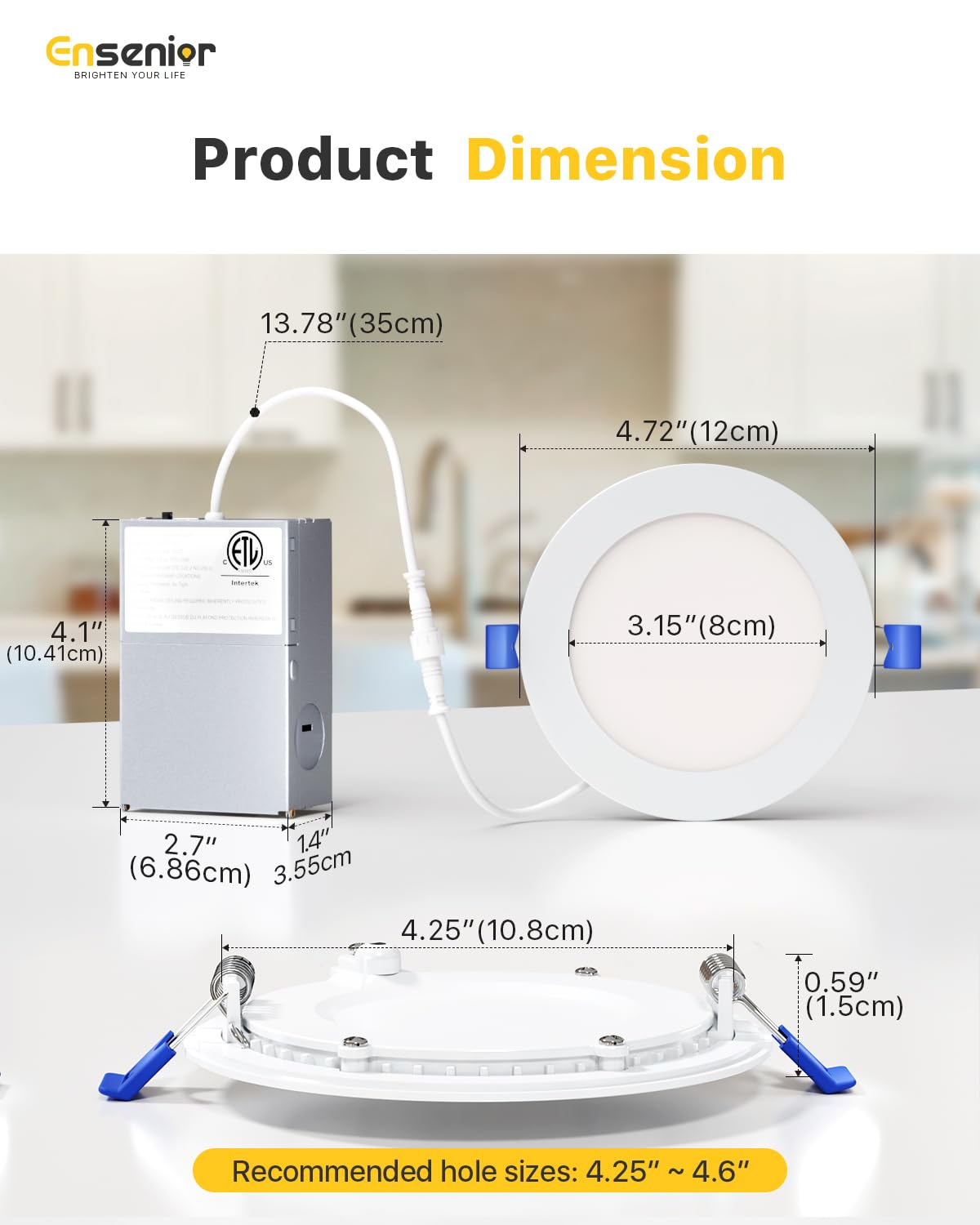 Ensenior 12 Pack 4 Inch LED Recessed Ceiling Light, Dimmable, 2700K-5000K 5CCT, 750LM 9W 120V, High Brightness Canless Wafer Downlight - ETL&FCC&IC