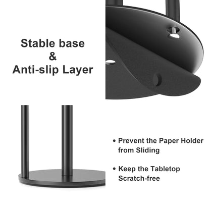 Paper Towel Holder Black, Premium Stainless Steel Kitchen Roll Dispenser, Countertop Roll Organizer with Weighted Base