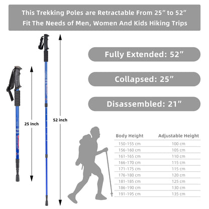 Aihoye Trekking Poles, Collapsible Lightweight Shock-Absorbent Hiking Walking Sticks Adjustable Aluminum Hiking Poles for Women Men Kids, 2 Pack(Blue)