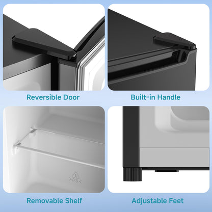 BANGSON 3.0 Cu.ft Compact Upright Freezer, Energy-Saving Mini Freezer with Adjustable Thermostat, Removable Shelves, Reversible Black Door, Ideal for Garage/Dorm/Office/Apartment, Black