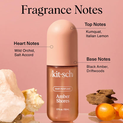 Kitsch Hair Perfume for Women - Amber Shores | Clean, Deodorizing & Patented Odor-Eliminating Technology Hair Spray & Body Mist - Freshen Hair, Body & Pillows - Woody Aquatic Scent - 50mL