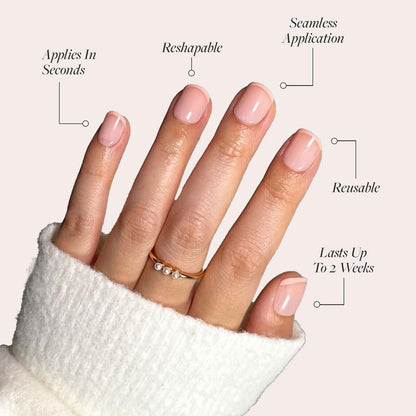 Glamnetic Press On Nails - French Peach | Super Short Round Fake Nails with Peach French Tips and Glossy Finish, Reusable Spring Nails | 15 Sizes - 30 Nail Kit with Glue