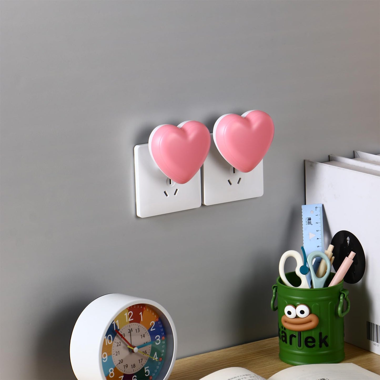 INZU Cute Night Light, Heart Night Light for Kids, LED Nightlight with Auto Dusk to Dawn Sensor, Nightlight Plug into Wall with Soft Warm Light for Bedroom, Nursery, Bathroom, Hallway (Pink 2Pack)