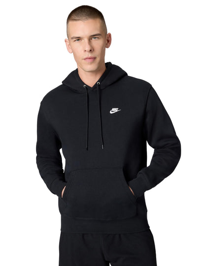 Nike Men's Club Pullover Fleece Hoodie, Black/Black/White, Large