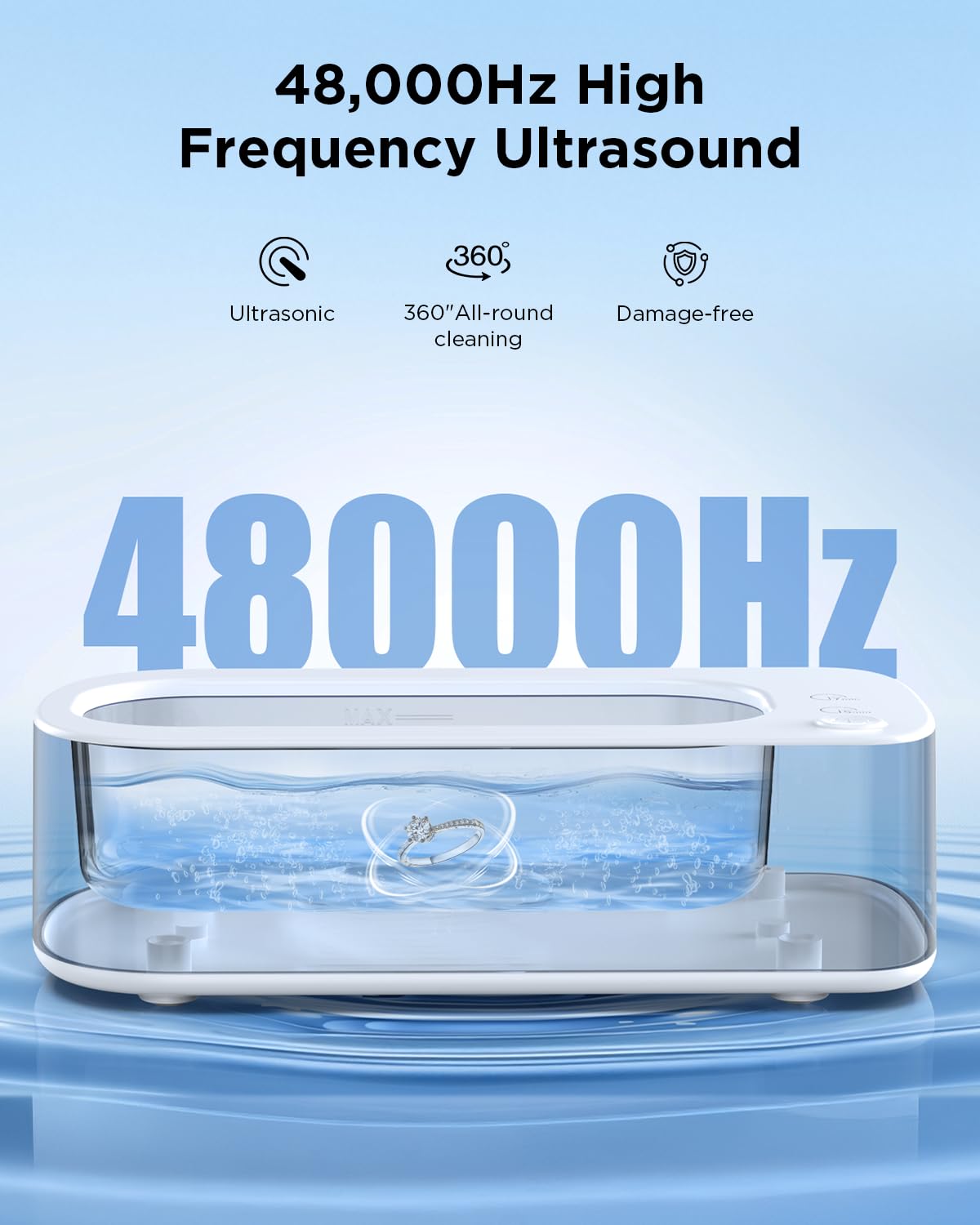 OSLTWI Ultrasonic Jewelry Cleaner Machine: 48KHz Ultra Sonic Cleaner for Jewelry,Eyeglass,Rings,Watch Band,Dentures,with Dual Cleaning Modes,350ML 304 Stainless Steel Tank,Gift for Wife,Mom,Daughter