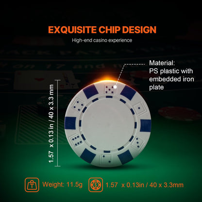 VEVOR Poker Set, 300-Piece Complete Poker Playing Game Set for Texas Hold'em, Blackjack, Gambling, Poker Chip Set with Aluminum Carrying Case, 11.5 Gram Casino Chips, Cards, Buttons and Dices