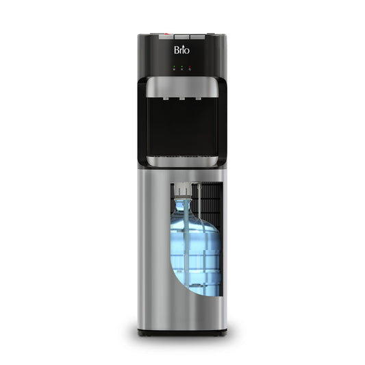 Brio Bottom Loading Water Cooler Dispenser for 5 Gallon Bottles - 3 Temperatures with Hot, Room & Cold Spouts, Child Safety Lock, LED Display with Empty Bottle Alert, Stainless Steel