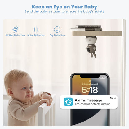 ieGeek Baby Monitor with 2K HD Resolution, Pan-Tilt-Zoom Video Baby Monitor Camera, 5'' LCD Screen & App Control, Night Vision, Cry and Motion Detection, Temp & Humidity Sensor, Two Way Audio, VOX