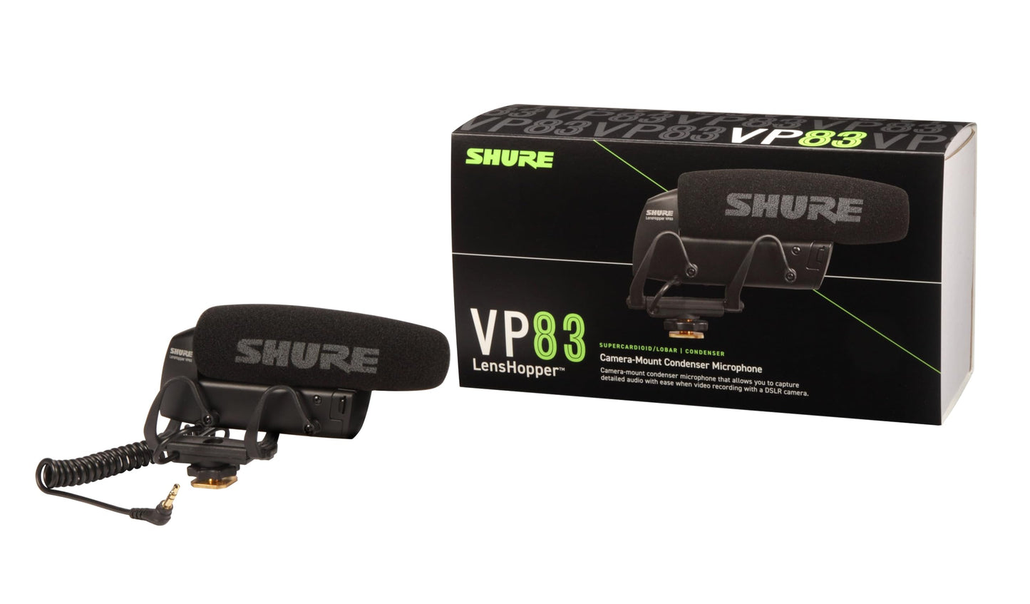 Shure VP83 LensHopper Camera-Mounted Condenser Shotgun Microphone for use with DSLR Cameras and HD Camcorders - Capture Detailed, High Definition Audio with Full Low-end Response