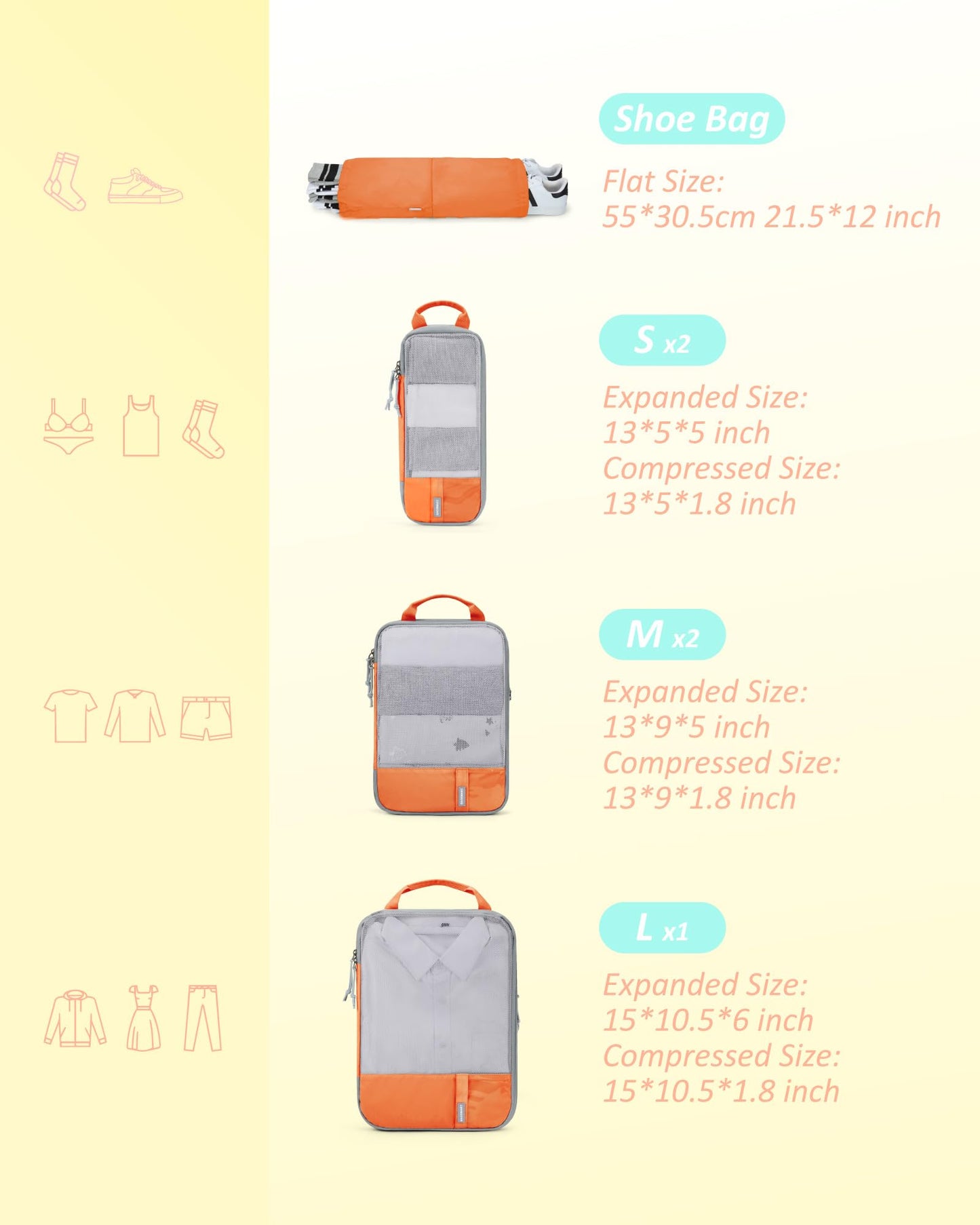 BAGSMART 6 Set Compression Packing Cubes for Travel, Lightweight Vacation Travel Essentials, Travel Accessories for Suitcase Organizer Bags Set, Durable Luggage Organizer Travel Bags
