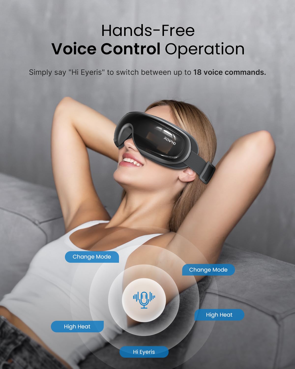 RENPHO Eye Massager with Heat and Cooling for Migraines, Mothers Day Gifts for Mom, Eyeris 3 FSA HSA Voice Control Eye Massager, Eye Care Device with DIY Massage Setting, Birthday Gifts for Women/Men