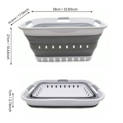SAMMART 42L (11 gallon) Collapsible Plastic Laundry Basket - Foldable Pop Up Storage Container/Organizer - Space Saving Hamper/Basket (1, White/Grey)