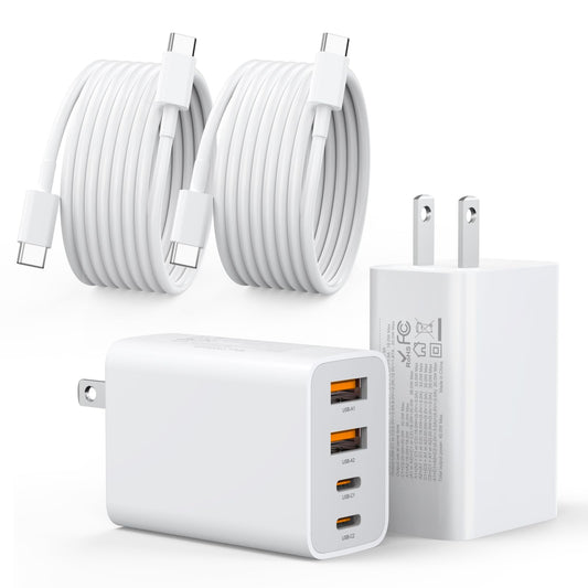 40W USB C Charger, 2 Pack 4-Port PD Power Adapter + QC Wall Plug Multiport Type C Charging Block Cube, (2 Pack 6 ft USB C Cable Included) for iPhone 16 Series, Samsung, Pad, Smartwatches and Tablets