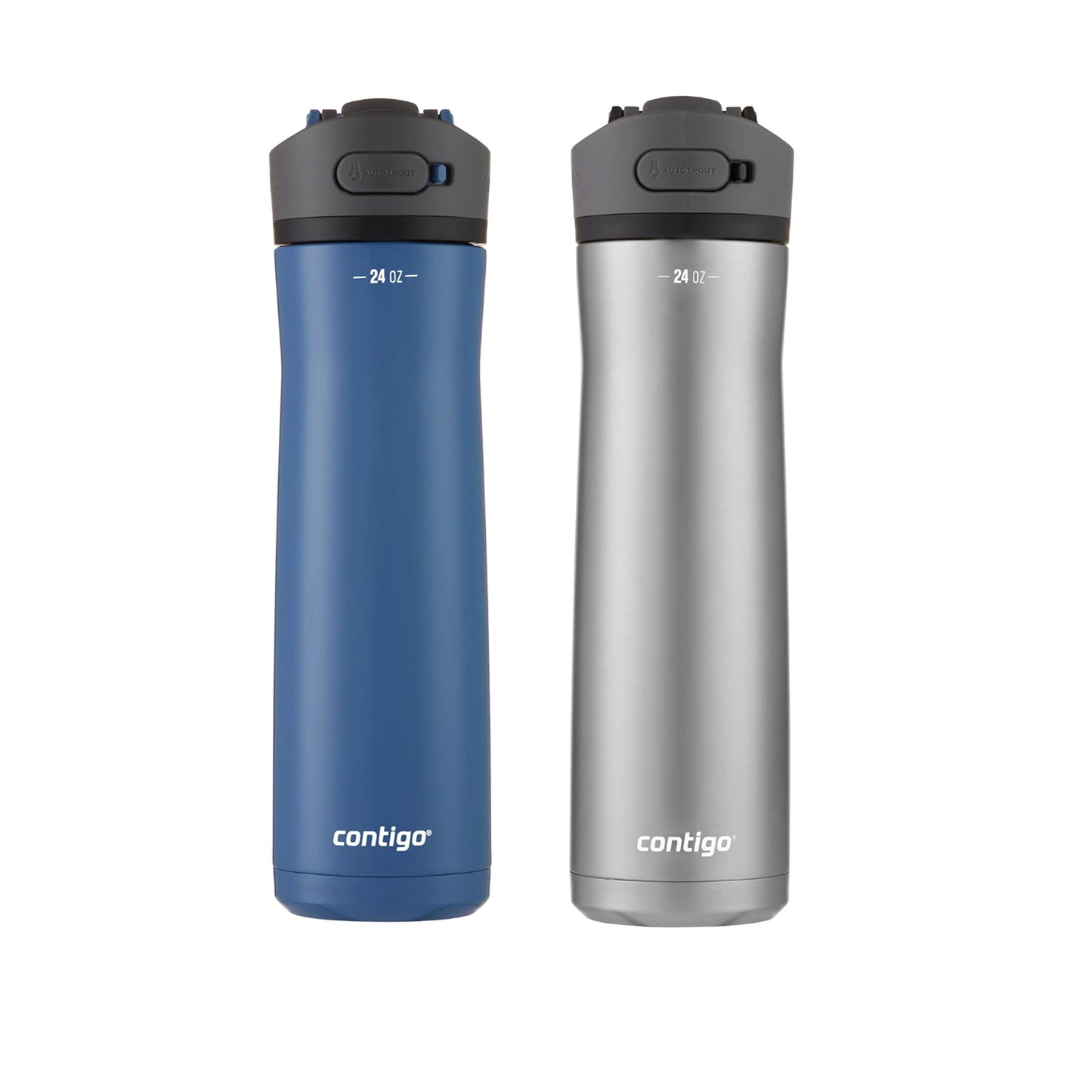 Contigo 24oz Leakproof Stainless Steel Water Bottle with Straw & Handle, Dual Insulated for Cold & Hot Drinks - 2 Pack