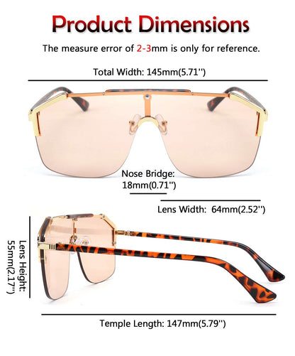 FEISEDY Classic Siamese One Piece Oversized Sunglasses Nice Rimless Stylish Retro Design for Women Men B2634