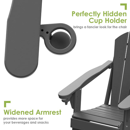 GREENVINES Folding-Adirondack-Chairs-Set-of-2 | HDPE Plastic | Fire Pit Chair | All Weather | Cup Holder | Grey | for Deck Backyard Patio Outdoor Garden