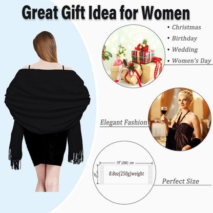 TwoYek 2 Pack Women's Scarf Pashmina Shawls and Wraps for Evening Dress Wedding Bridesmaid Bridal Winter Warm Large Soft Silky Scarves Gfit for Women Black and Cream