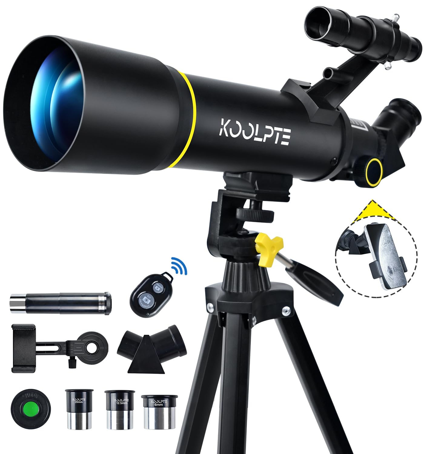 Telescope, 70mm Aperture 400mm AZ Mount Astronomical Refracting Telescopes (20x-200x) for Kids & Adults, Portable Travel with Tripod Phone Adapter, Remote Control, Easy to Use, Black