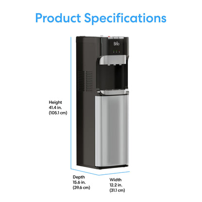 Brio Bottom Loading Water Cooler Dispenser for 5 Gallon Bottles - 3 Temperatures with Hot, Room & Cold Spouts, Child Safety Lock, LED Display with Empty Bottle Alert, Stainless Steel
