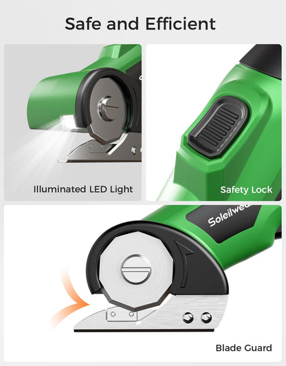 Cardboard Cutter, Rechargeable Cordless Electric Scissors, 4V Upgrade Motor Electric Box Cutter with 2 Blades, Safety Lock & LED Light, Powerful Cutting for Cardboard Box, Plastic, Leather