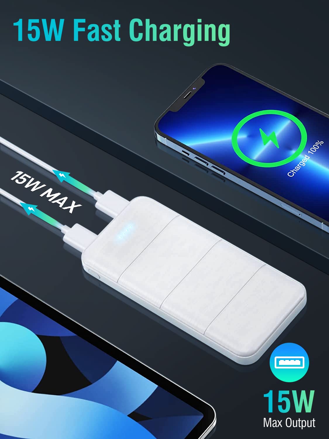 LOVELEDI Portable-Charger-Power-Bank - 2 Pack 15000mAh Dual USB Power Bank Output 5V3.1A Fast Charging Portable Charger Compatible with Smartphones and All USB Devices (Deep Black and White)