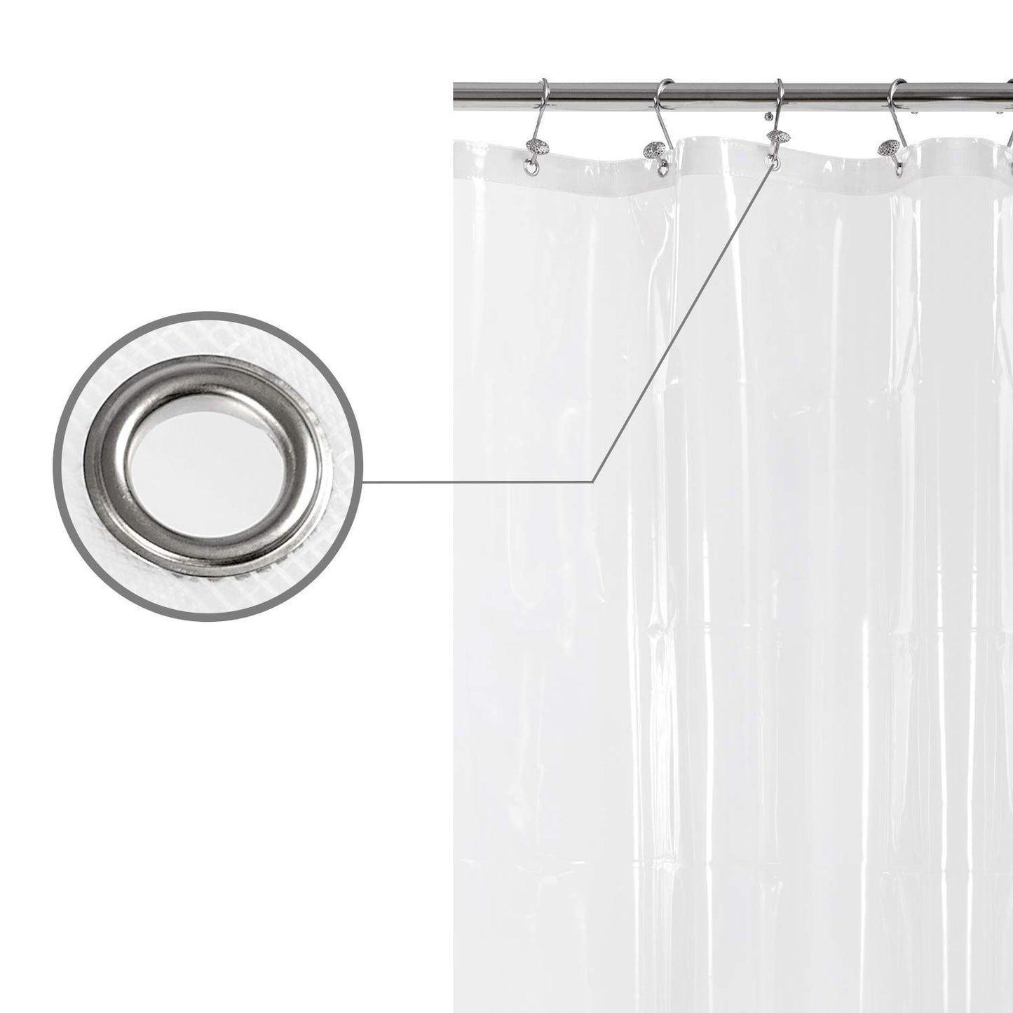 Barossa Design Longer Shower Curtain/Liner with 75 inches Height - 6 Magnets on Bottom, Heavy Duty Waterproof PEVA, PVC Free, Metal Grommets, 72x75, Clear