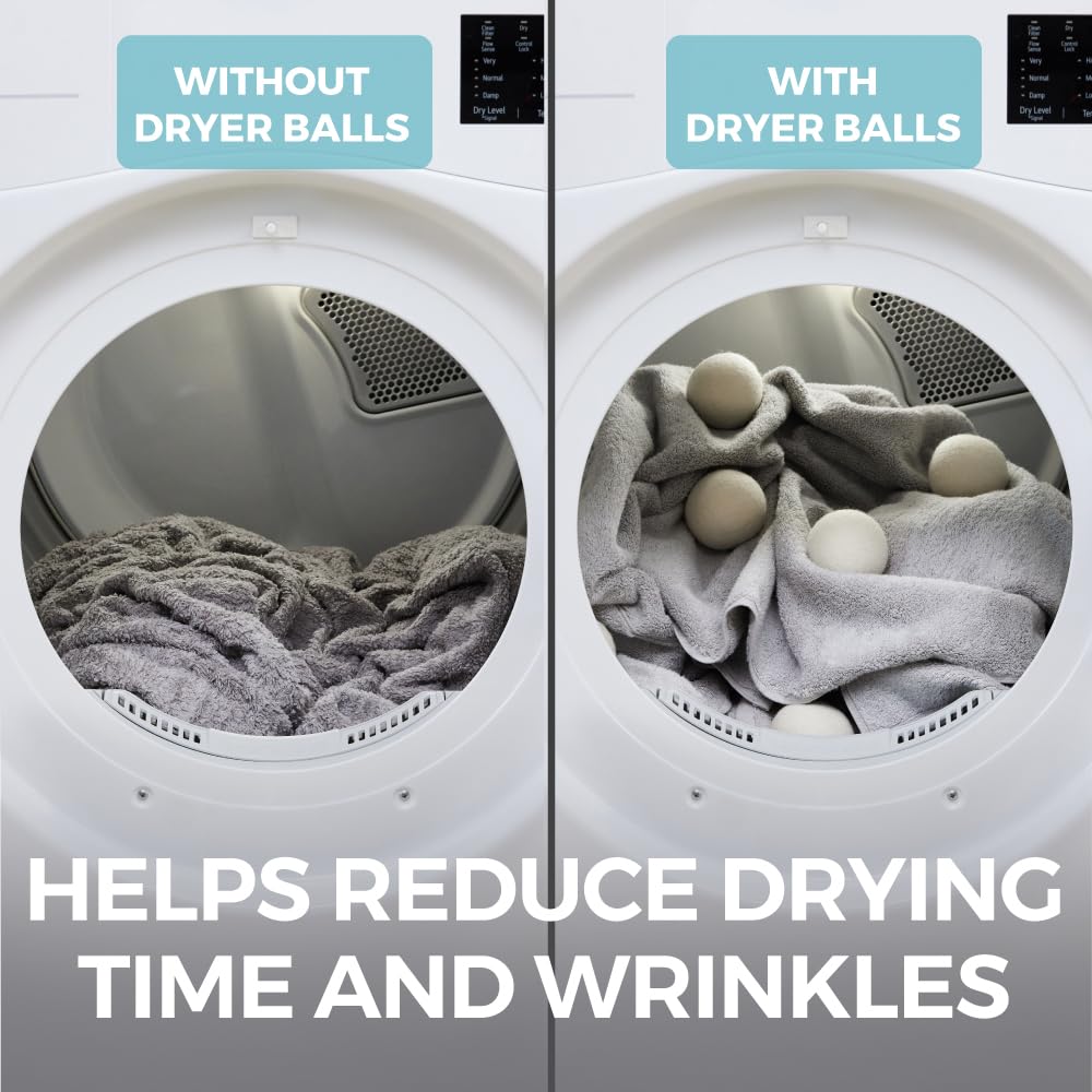 HOME GENIE Wool Reusable Dryer Balls XL, Anti Static Fast Drying Laundry for Pet Hair, Reduces Clothing Wrinkles, Lint, Natural Fabric Softener Essentials, Replace Dryer Sheets, Over 400 Loads 4 Pack
