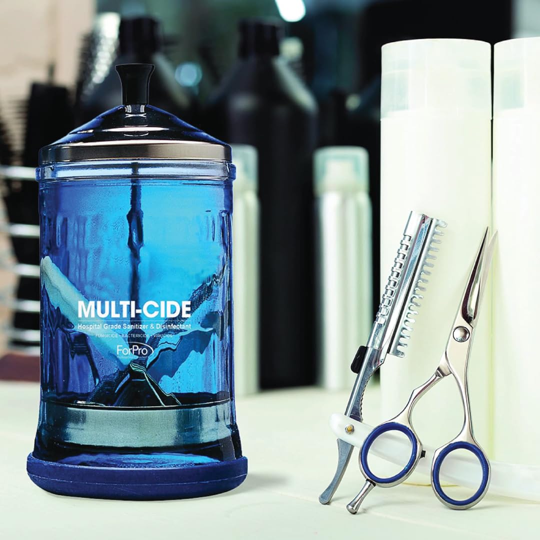 ForPro Professional Collection Multi-Cide Midsize Disinfecting Jar, Disinfectant Glass Jar for Manicure & Spa Implements, 21 Ounces