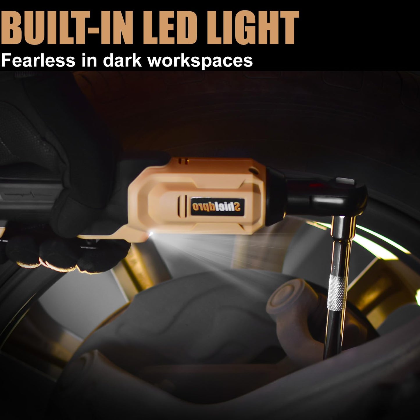 SHIELDPRO 20V Electric Ratchet Wrench Set, 3/8" Cordless Ratchet Kit with 400RPM, Power Torque Ratchets with LED Light, 2 Packs of 2.0AH Batteries, Fast Charger, Sockets, Adapters, and Extension Bars