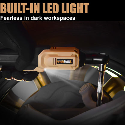 SHIELDPRO 20V Electric Ratchet Wrench Set, 3/8" Cordless Ratchet Kit with 400RPM, Power Torque Ratchets with LED Light, 2 Packs of 2.0AH Batteries, Fast Charger, Sockets, Adapters, and Extension Bars