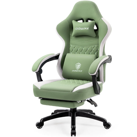 Dowinx Gaming Chair Breathable Fabric Game Chair with Gel Pad and Storage Bag, Comfortable Gamer Chair with Pocket Spring Cushion, Ergonomic Computer Chair with Footrest, Green