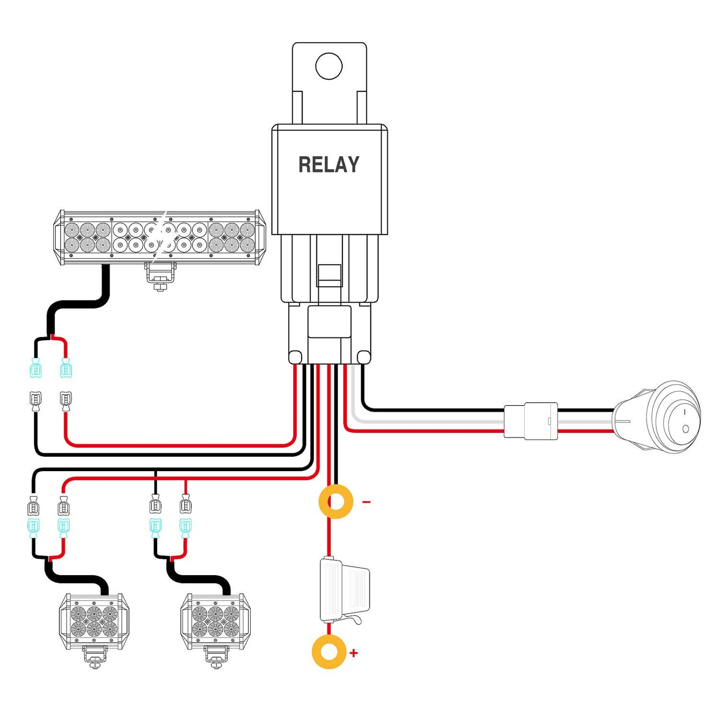 Nilight - ZH001 20Inch 126W Spot Flood Combo Led Off Road Led Light Bar 2PCS 18w 4Inch Flood LED Pods With 16AWG Wiring Harness Kit-2 Lead, 2 Years Warranty