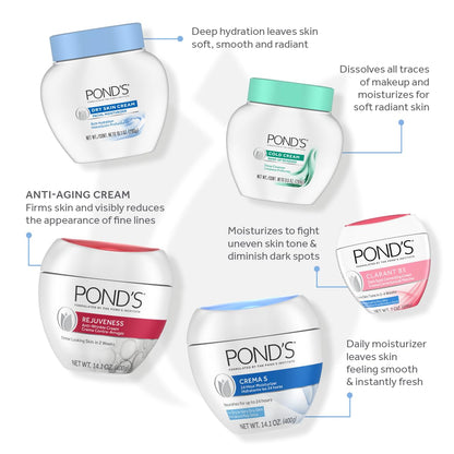 POND'S Crema S Nourishing Face Moisturizer for Women, Skin Care Facial Moisturizer Cream for Dry to Very Dry Skin, Nourishes for up to 24 hours 14.1 oz