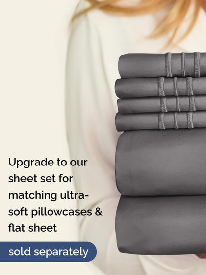 Extra Deep Queen Fitted Sheet - Hotel Luxury Single Fitted Sheet Only - Easily Fits 18 inch to 24 inch Mattress - Ultra Soft, Wrinkle & Fade Free w/Extra Deep Pockets - Breathable & Comfy - Dark Grey