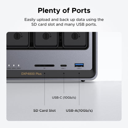 UGREEN NASync DXP4800 Plus 4-Bay Desktop NAS, Intel Pentium Gold 8505 5-Core CPU, 8GB DDR5 RAM, 128GB SSD, 1x 10GbE, 1x 2.5GbE, 2X M.2 NVMe Slots, 4K HDMI, Network Attached Storage (Diskless)