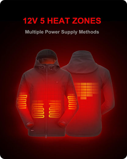 DEWBU Heated Jacket for Men with 12V Battery Pack Winter Outdoor Soft Shell Electric Heating Coat, Men's Black, L