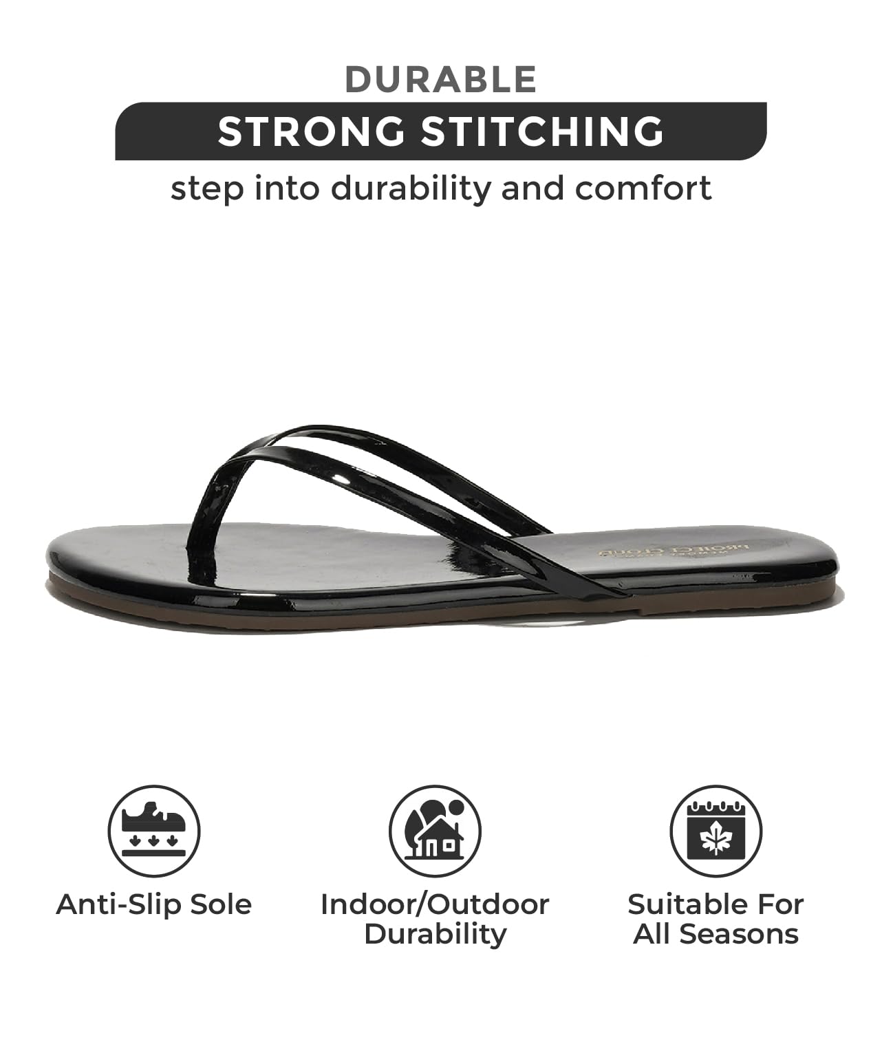 Project Cloud Flip Flops for Women - Memory Foam Flats Summer Sandals for Women 2025 - Vegan Leather Lightweight Womens Sandals Summer Beach Essentials Slides (Foundations, BlkPat, 8)